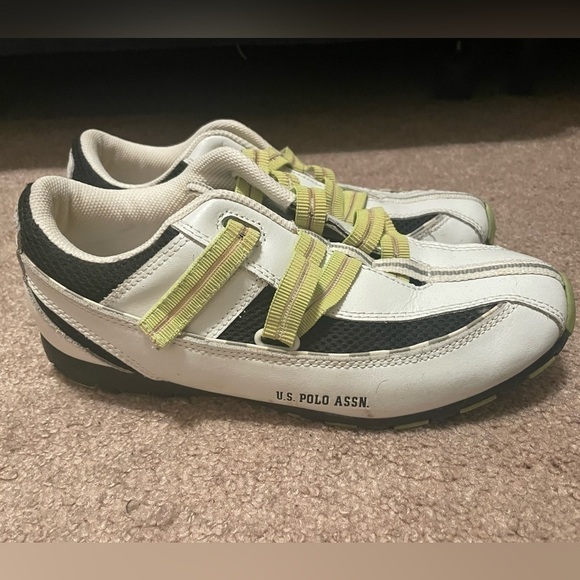 US Polo Assn white yellow Velcro strap on sneakers size 9.5 M - Picture 8 of 9
